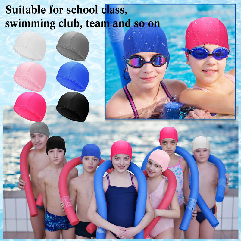 24 Pcs Swimming Cap Fabric Swim Cap Nylon Anti Slip Swimming Hat Breathable High Elasticity Spandex Unisex Swimming Cap for Women Kids Men Adult Long Hair Short Hair Bathing 6 Solid Colors - BeesActive Australia