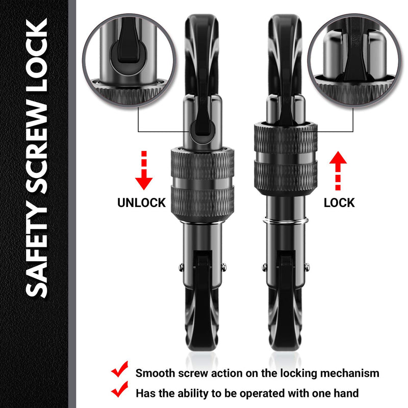 RHINO Produxs 2PCS of 12kN (2697 lbs) Heavy Duty Lightweight Locking Carabiner or Auto Locking Carabiner Clips, for Securing Pets, Outdoor, Camping, Hiking, Hammock, Dog Leash Harness, Keychains, Gym - BeesActive Australia
