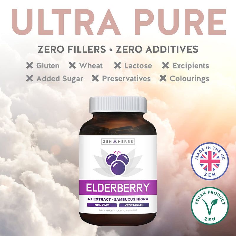 Elderberry 4:1 Extract Capsules (Non-GMO) Equivalent to 2,000mg Fresh Sambucus Black Elderberry Supplement - 60 Vegetarian Capsules (No Pills or Syrup) - BeesActive Australia