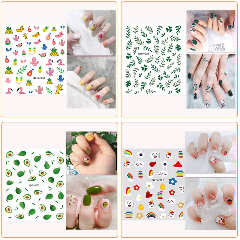 Nail Stickers for Women and Little Girls - 12 Sheets 3D Self-Adhesive DIY Nail Art Decoration Set Including Flowers Leaves Animals Plants Fruits Nail Decals for Woman Kids Girls 12 Pack - BeesActive Australia