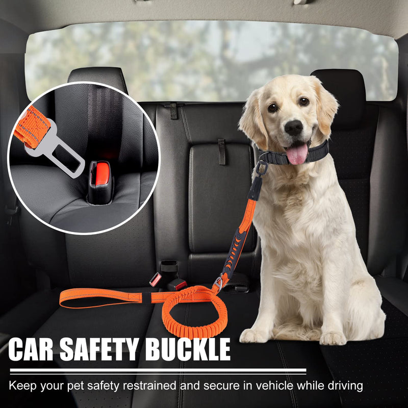 Emergency Auto Unlock Dog Leash, SLGOL 4-5FT Heavy Duty Elastic Bungee Dog Leash with Car Seatbelt, Shock Absorbing, with Comfortable Padded Handle and Traffic Handle Suitable for Dog Training Orange - BeesActive Australia