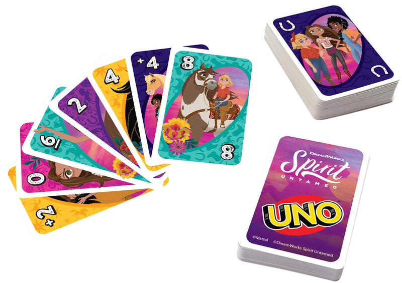 Mattel Spirit Untamed UNO DreamWorks Matching Card Game Featuring 112 Cards with Movie-Themed Graphics, Game Night, Kids Gift Ages 7 Years & Older, Multicolor (GXD73) - BeesActive Australia