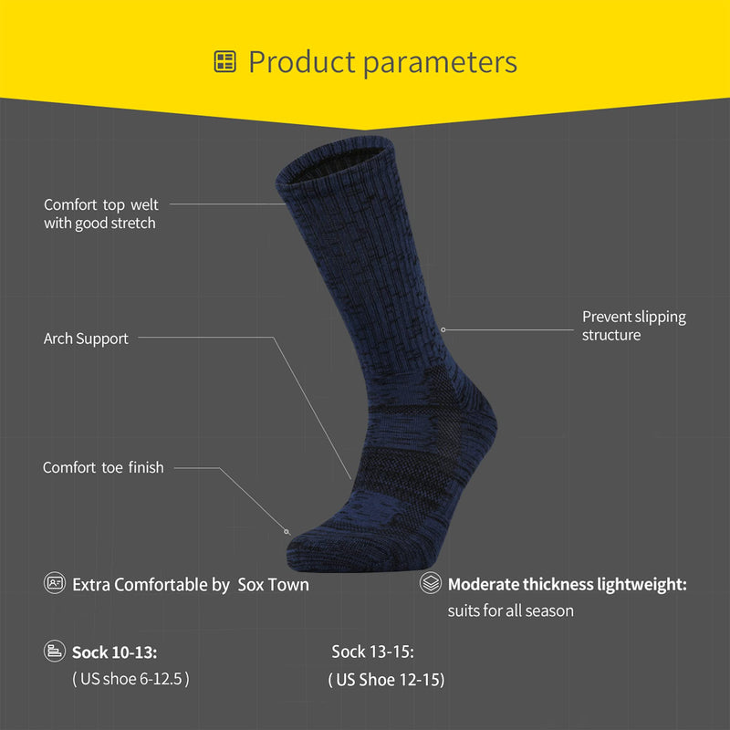 Sox Town Moisture Wicking Breathable Performance Combed Cotton Cushion Crew Socks Men 6 Pack Shoe Size: 6-12 Navy Blue - BeesActive Australia