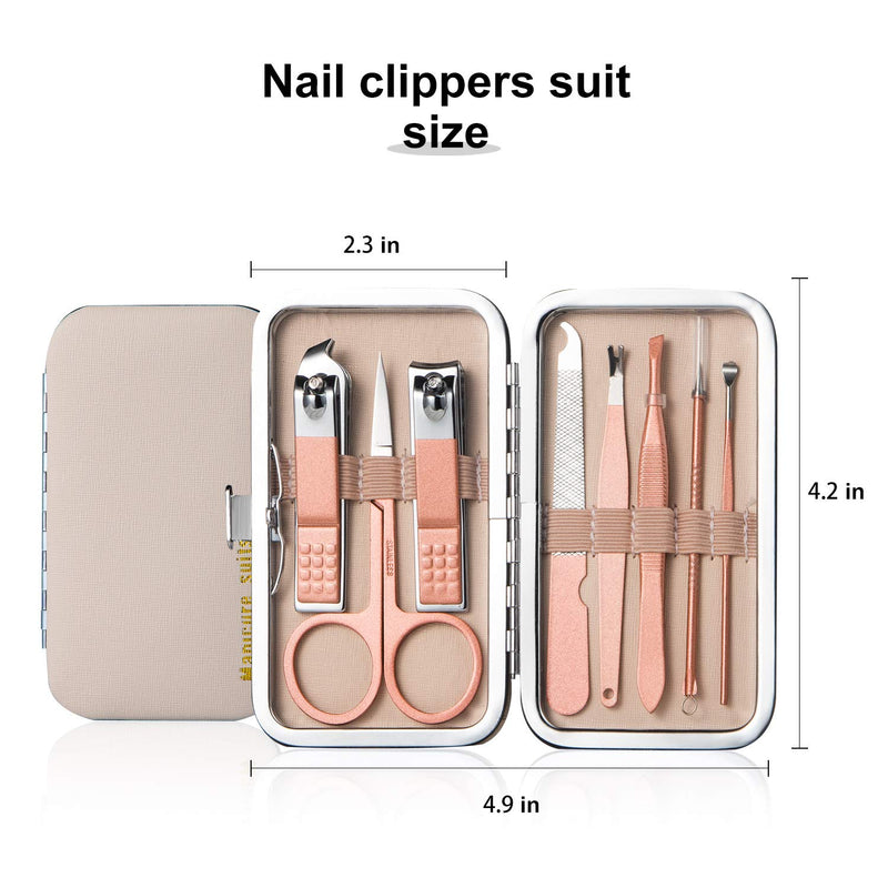 Manicure Set Nail Clippers Pedicure Kit Stainless Steel Toenail Clippers Kit, Men and women Professional Fingernails Grooming Kits, Nail Care Tools with Travel Case (Pink-8pcs) A-FEN8 - BeesActive Australia