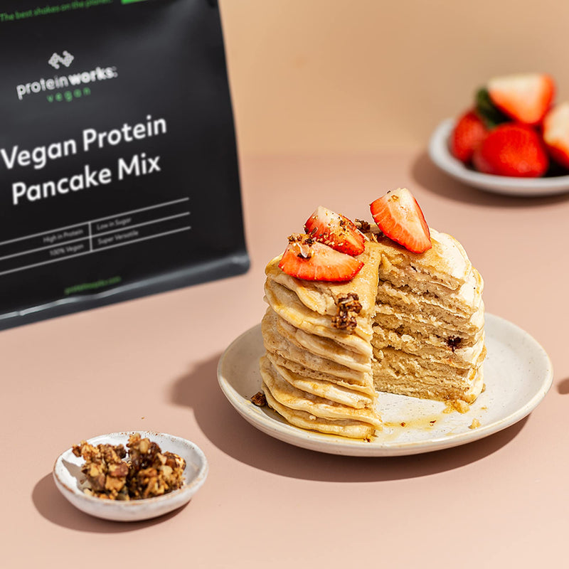 Protein Works - Vegan High Protein Pancake Mix | Low sugar & High Protein | Slow Release Carbs | High Protein Breakfast | Plant Based Breakfast | 6 Servings | Natural | 500g - BeesActive Australia