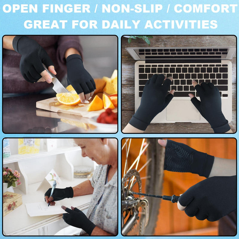 SHIFANQI 2 Pairs Copper Arthritis Gloves for Carpal Tunnel Pain Relief, Compression Gloves to Alleviate Hand Pain,Swelling,Fingerless Typing Gloves for Rheumatoid,Tendonitis for Women & Men (Medium) Medium Open Finger - BeesActive Australia