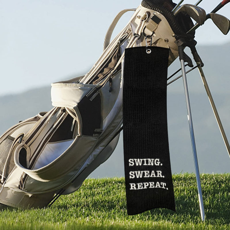 Funny Golf Towel, Swing Swear Repeat, Golf Gifts for Men - Golf Accessories for Men, Embroidered Golf Towels for Golf Bags with Clip, Black - BeesActive Australia
