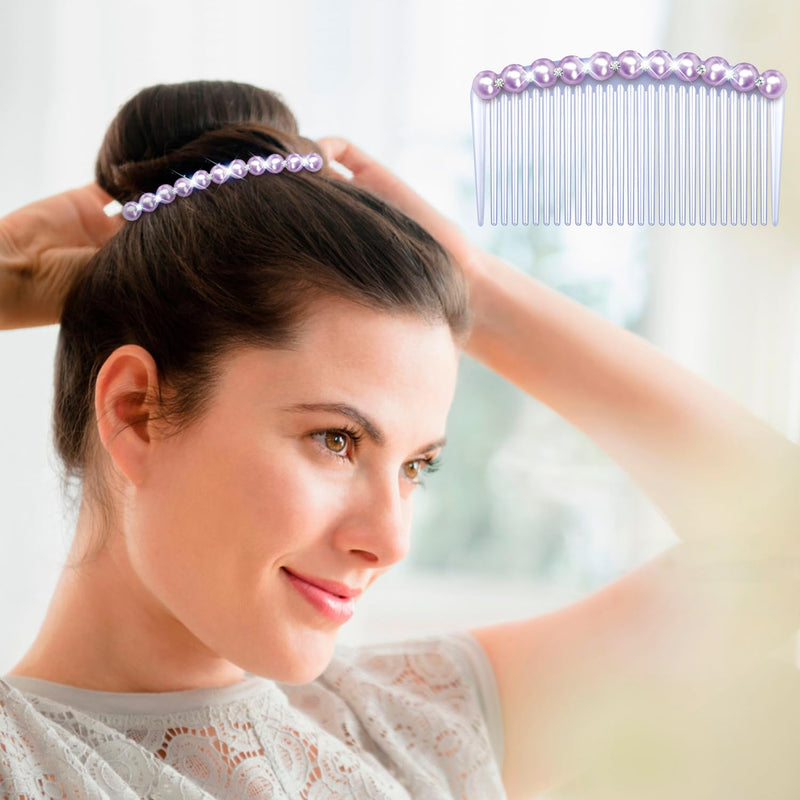 MARY LAVENDER Side Hair Comb with Pearls Rhinestone for Women Hold Bangs Hair Twist Comb French Twist Hair Pin Clips Hair Accessories Decorative Comb for Women Kids Girls 5pcs - BeesActive Australia