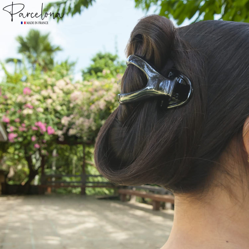 Parcelona French 2 Pieces Wide Beak Celluloid Tortoise Shell and Black Side Slide In Jaw Hair Claw Clip Clamp Clutcher - BeesActive Australia