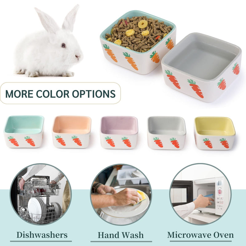 JanYoo Rabbit Food Bowl Guinea Pig Feeder Ceramic for Cage with Water Bowls Supplies and Accessories for Bunny B-Blue+Grey Pack of 2 - BeesActive Australia