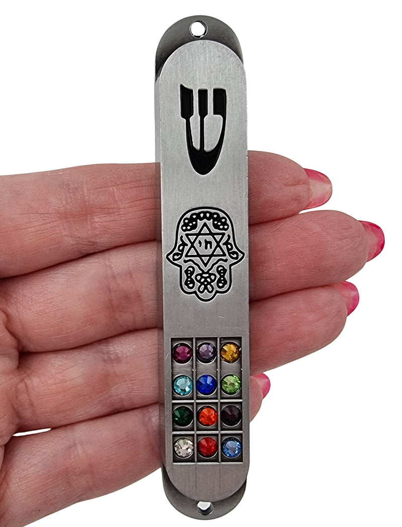 TALISMAN4U Pewter MEZUZAH Case with Scroll 12 Tribes of Israel Hoshen Design Protection Hamsa Star of David Judaica Door Mezuza 3.5 Inch - BeesActive Australia