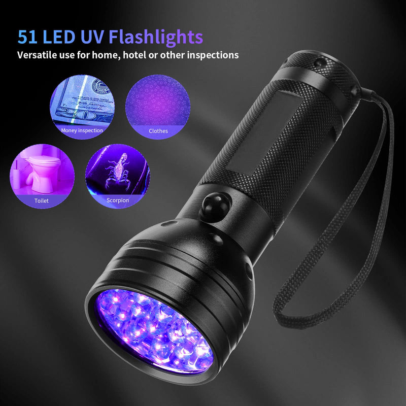 UV Flashlight Black Light 51 LED 395 nm Detector UV Light Handheld Blacklight for Pet Urine Detector, Dry Stains, Bed Bug, Battery Not Included (4 Pieces) - BeesActive Australia