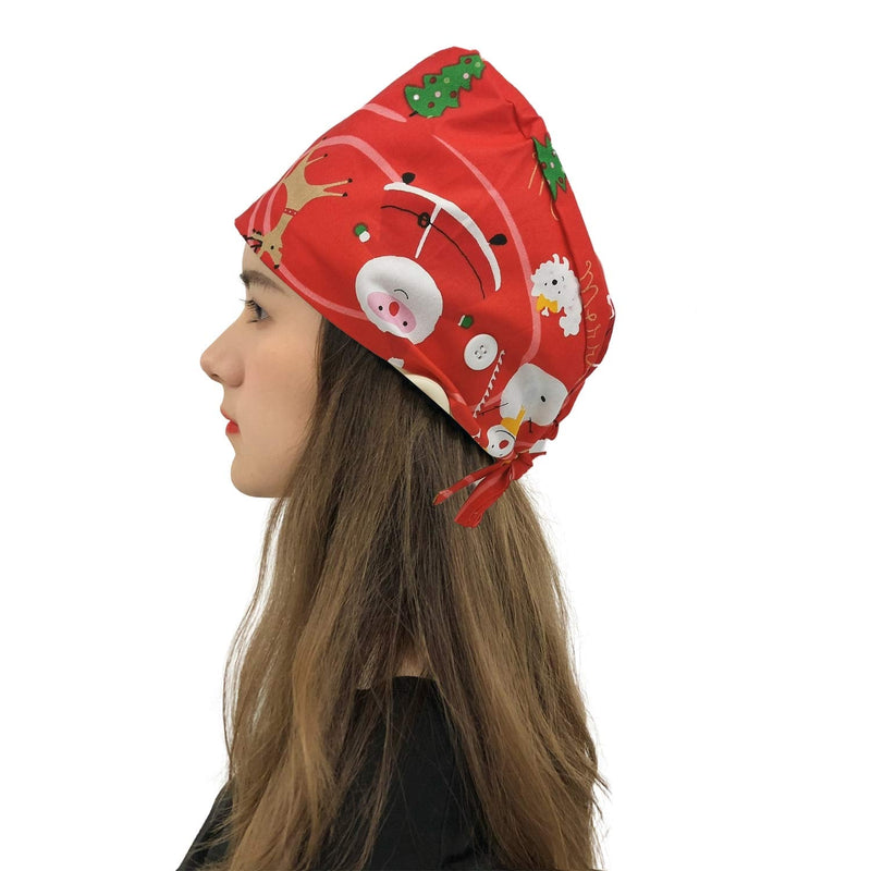Cute Printed Working Cap with Button and Sweatband Adjustable Bouffant Hats for Women Men （3 Pcs Red - BeesActive Australia