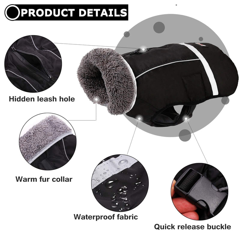 Warm Dog Coat Reflective Dog Winter Jacket，Waterproof Windproof Dog Turtleneck Clothes for Cold Weather, Thicken Fleece Lining Pet Outfit，Adjustable Pet Vest Apparel for Small Medium Large Dogs X-Large（Pack of 1） Black - BeesActive Australia