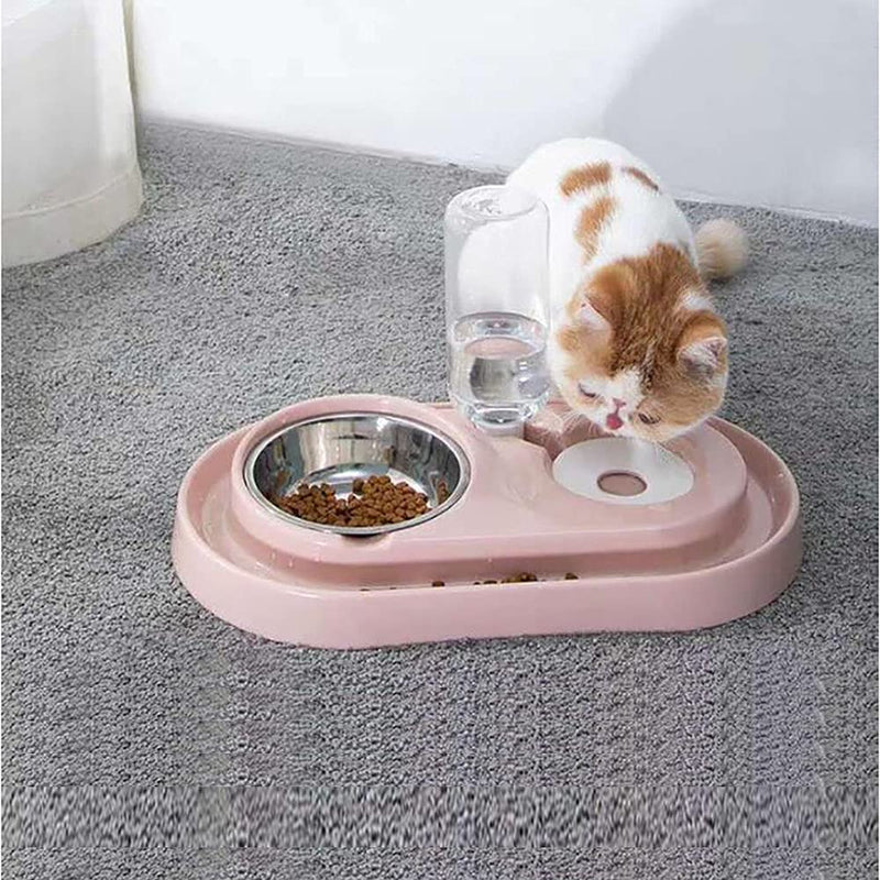 Love Dream Double Dog Cat Bowls, Stainless Steel Dog Bowl Cat Food Bowls and Water Feeder with Automatic Water Bottle for Small Medium Dogs and Cats Pink - BeesActive Australia