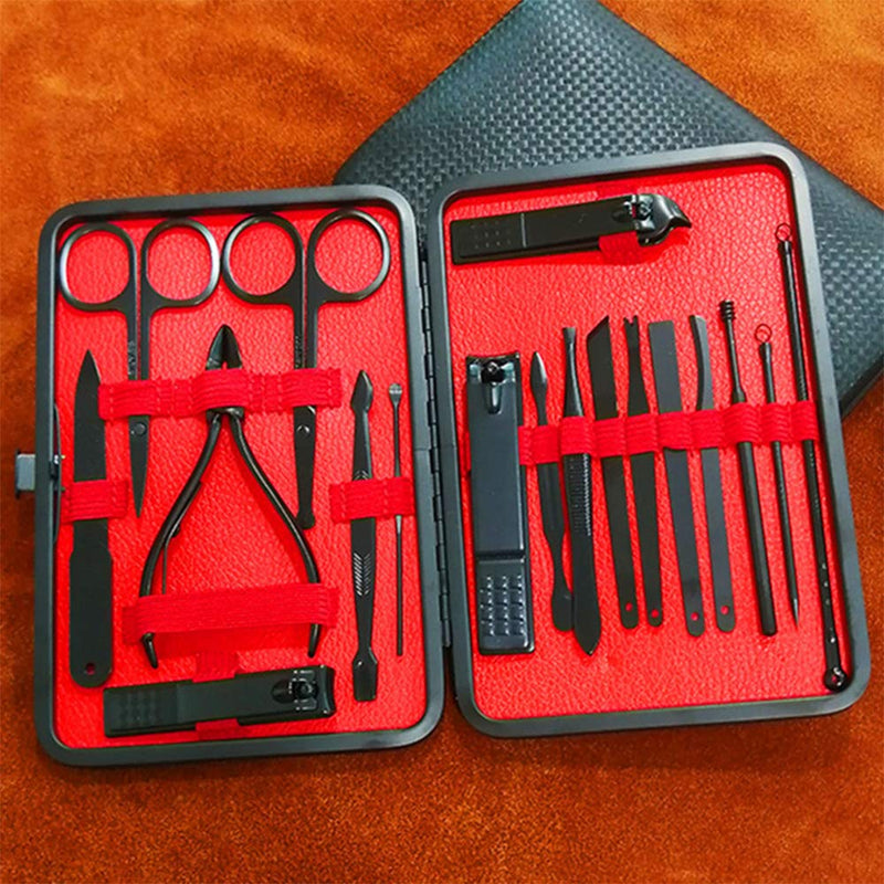 MICPANG Manicure Set Nail Clipper Set 18 in 1 Pedicure Kit Professional Nail Scissors Grooming Kit with Leather Travel Case (Black) 18PCS - BeesActive Australia