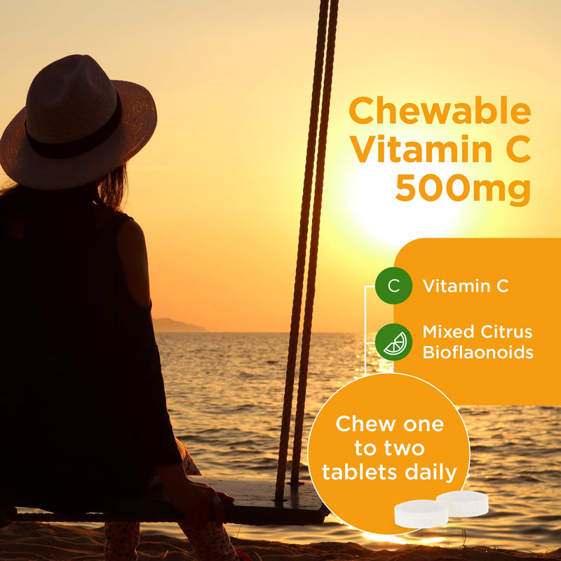Healthspan Vitamin C 500mg (160 Chewable Tablets) | Supports Immune & Nervous Systems | Boosts Energy Levels & Psychological Function | Added Natural Citrus Bioflavonoids | Free of Aspartame | Vegan - BeesActive Australia