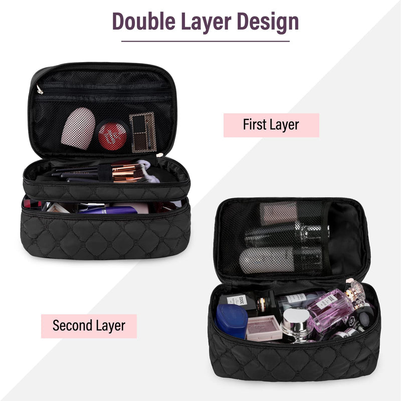NUBILY Make Up Bag for Women Portable Cosmetic Bag Large Toiletry Bag Double Layer Makeup Organiser Bag Girl Waterproof Vanity Case Black - BeesActive Australia