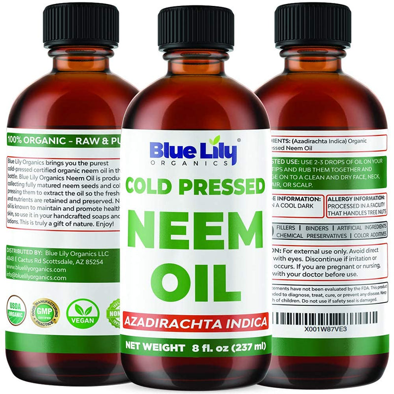 Blue Lily Organics Organic Neem Oil (8 oz), USDA Certified, Cold-Pressed - BeesActive Australia