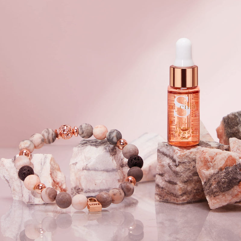 Anti-Anxiety Bracelet for Women- Crystal Bracelet, Lava Rock and Love Lock Charm - Good Sleep Essential Oil - Beaded Wellness Bracelet - Relaxation, Aromatherapy Gifts for Women – Gift Box Pink Zebra Jasper - BeesActive Australia