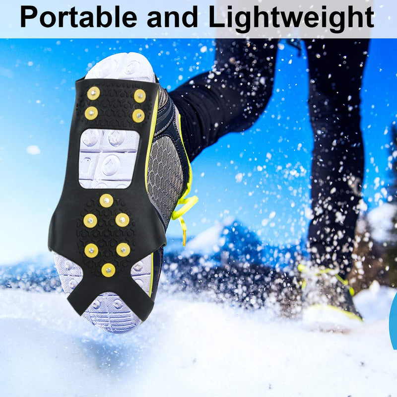 Ice Snow Grips Traction Cleats Anti Slip Ice Cleats Spikes Rubber Crampons with 10 Extra Replacement Steel Studs for Snow Shoes and Boots Ice Walking, Ice Fishing, Hiking Men Women Universal Crampons L(women:7.5-10.5/men:6.5-9.5) - BeesActive Australia