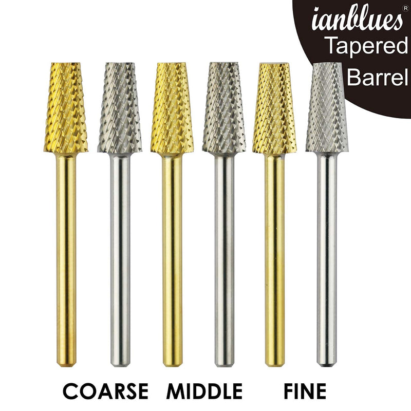 ianblues Tapered Barrel Carbide Nail Drill for Electric Manicure Drill Machine, Pro-Remove Nail Gels, Acrylic Gels, Dip Powder, or Normal Nail Care (M- Middle, Gold) M- Middle - BeesActive Australia