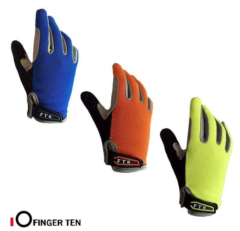 Cycling Gloves Kids Boys Girls Youth Full Finger Pair Bike Riding, Children Toddler Touch Screen Mountain Road Bicycle Warm Cold Weather Gel Padded, Color Blue Orange Green Small - BeesActive Australia