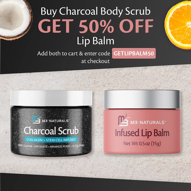 M3 Naturals Charcoal Exfoliating Body Scrub with Collagen & Stem Cell - Gentle Body Exfoliator, Face Scrub, Bump Eraser, Booty Scrub - Best Shower Scrub - Skin Exfoliant for Men & Women 12 oz - BeesActive Australia