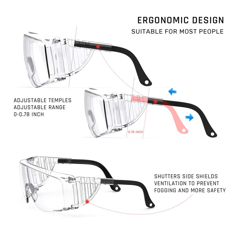 Safety Glasses, Anti Fog Safety Goggles, Transparent Goggles, Temple Adjustable Goggles, Suitable For Working Men And Women - BeesActive Australia