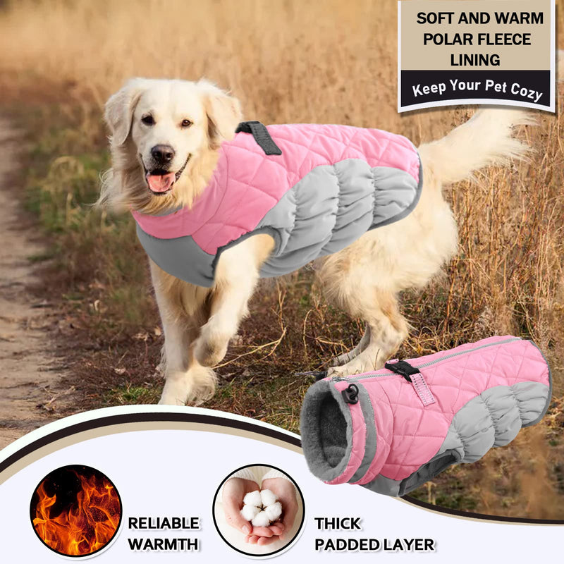 AOFITEE Winter Dog Coat Warm Fleece Dog Jacket for Cold Weather, Reflective Zip Up Puppy Dog Sport Vest with Leash Rings, Outdoor Pet Sweater Apparel Clothes for Small Medium Large Dogs Pink - BeesActive Australia
