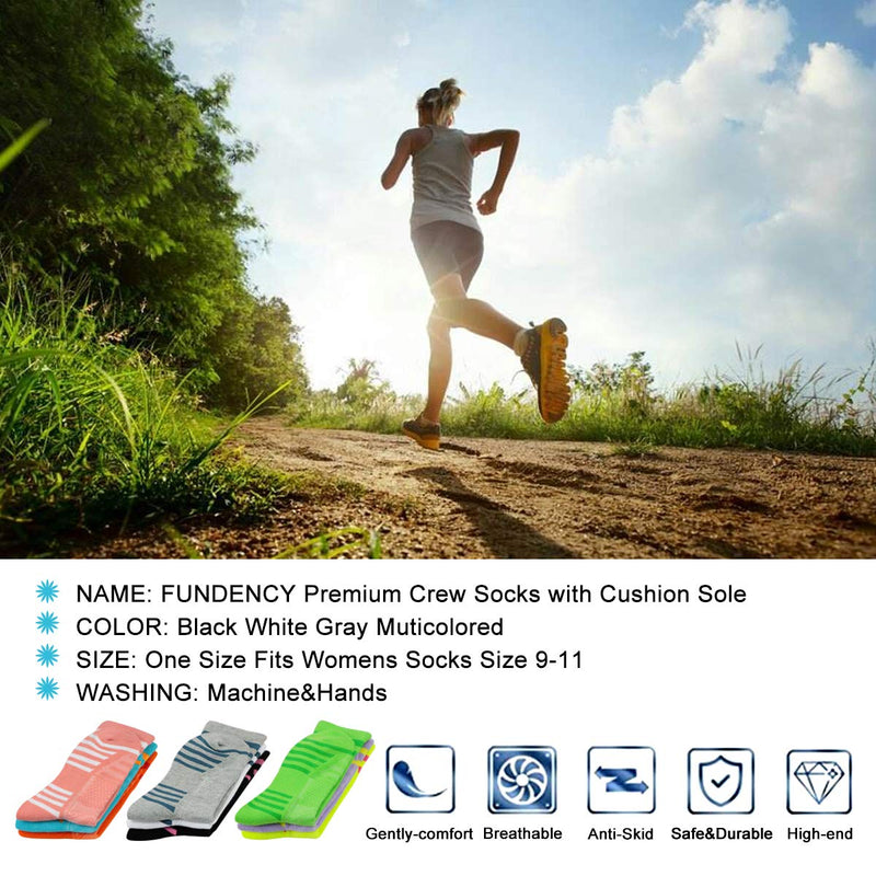 FUNDENCY Women's Athletic Crew Socks 6 Pack, Running Breathable Cushion Socks with Arch Support White One Size - BeesActive Australia