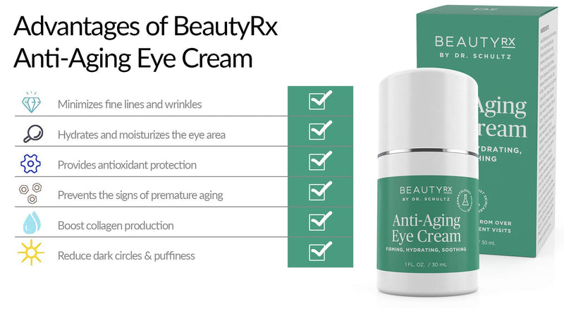 BeautyRx by Dr. Schultz Eye Cream for Dark Circles, Bags, Wrinkles & Puffiness. Best Firming Under & Around Eyes Anti-Aging & Moisturizing Treatment with Vitamin C, Hyaluronic Acid & Green Tea (1 oz) - BeesActive Australia