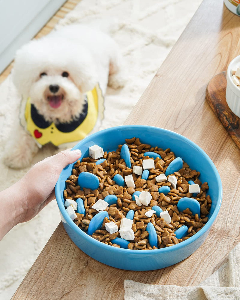 LE TAUCI PET Lick Mat for Wet Food and Dry Food Blue, 1.5 Cups Blue Ceramic Slow Feeder Bowl for Cat and Dog, Puzzle Feeder, IQ Pet Treat Mat, Slow Bowl, Puppy Bowl - BeesActive Australia