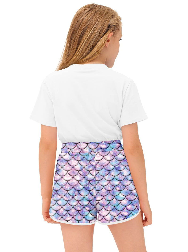 BesserBay Girl's Summer Adorable Beach Boardshorts Drawstring Swim Trunk 3-14 Years Purple | Mermaid 10 Years - BeesActive Australia
