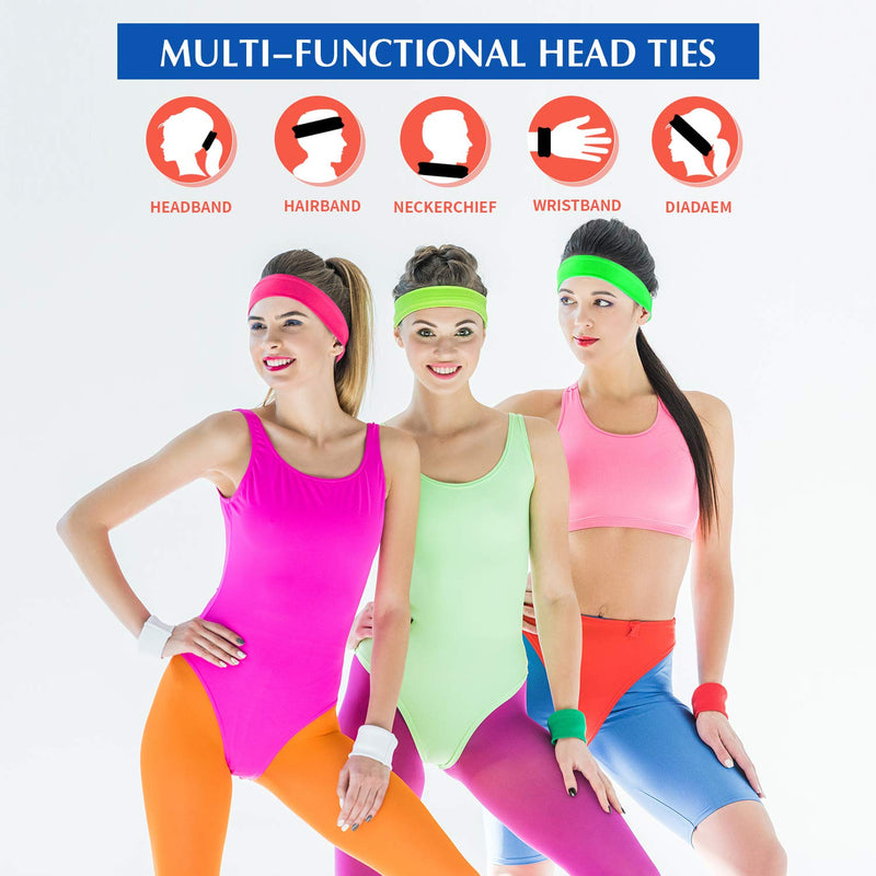 12 Pieces Tennis Tie Headband Hair Band Unisex Dry Head Tie Sport Tie Back Headband for Basketball, Running, Tennis, Karate, Athletics Neon Color - BeesActive Australia