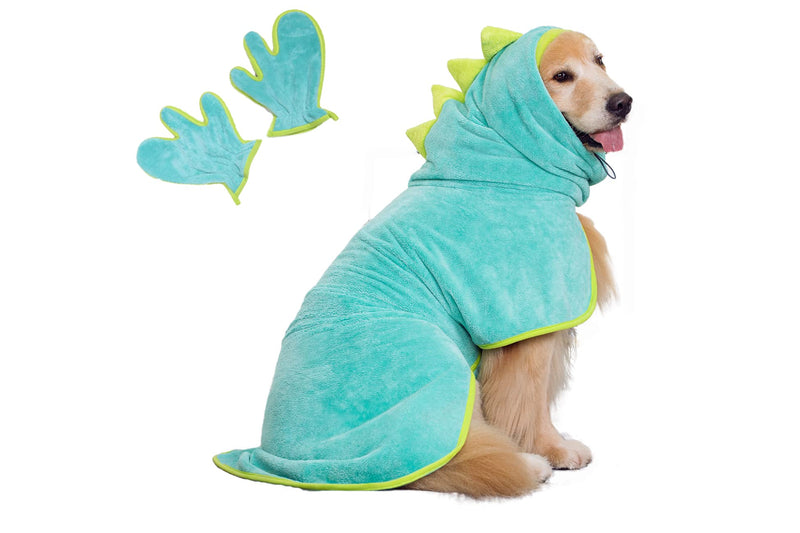 Pawyee Super Soft Fast-Drying Dog Towel Set for Cold Weather, Beach, Pool - Adjustable Microfiber Bath Robe with Drying Gloves for Cats and Dogs Large Pink Dino - BeesActive Australia