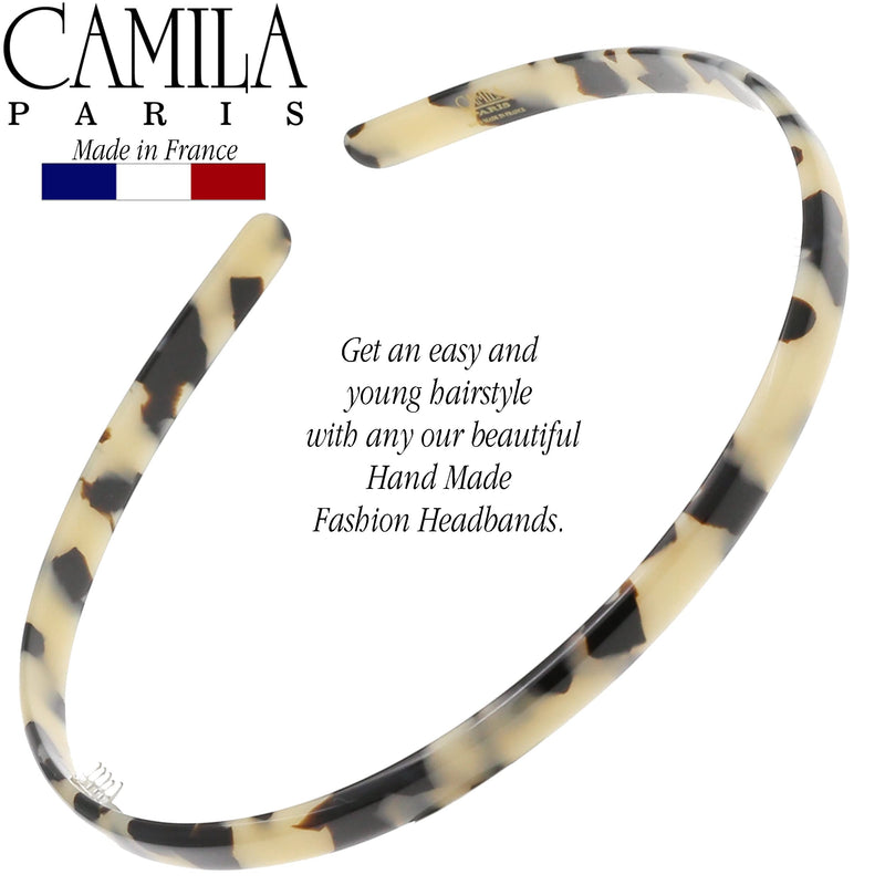 Camila Paris CP3470 French Headband for Women, Handmade White Tokyo, Strong Hold Grip Women's Hair Band, Ligth and Very Flexible, No Slip and Durable Styling Girls Hair Accessories, Made in France 0.30" - BeesActive Australia