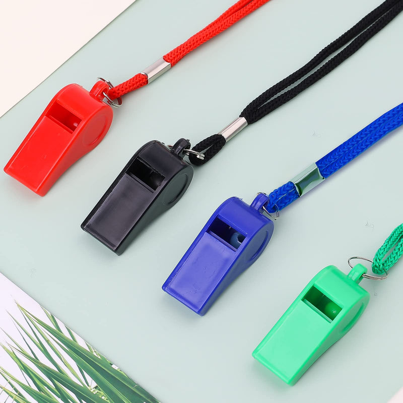 AIEX 4pcs Plastic Sport Whistles, Whistle with Lanyard Loud Whistle for Emergency Survival Coach Teacher Dog Training (Black, Blue, Red and Green) - BeesActive Australia