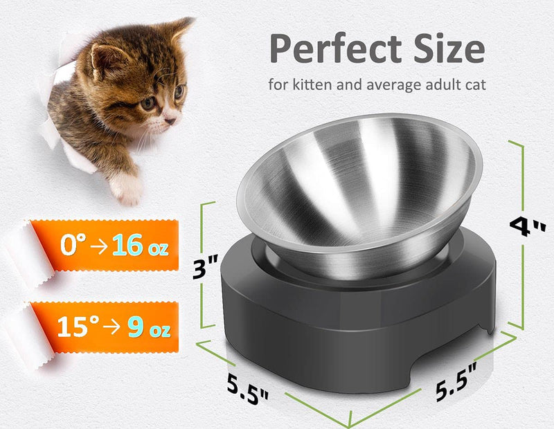 AYADA Raised Cat Food Bowl, Stainless Steel Cat Dish for Food Water Anti Vomiting Elevated with Stand Ergonomic Lifted Slanted Tilted 15 Angle Metal Single Kitty Kitten Wet Food Bowl Pet Bowl - BeesActive Australia