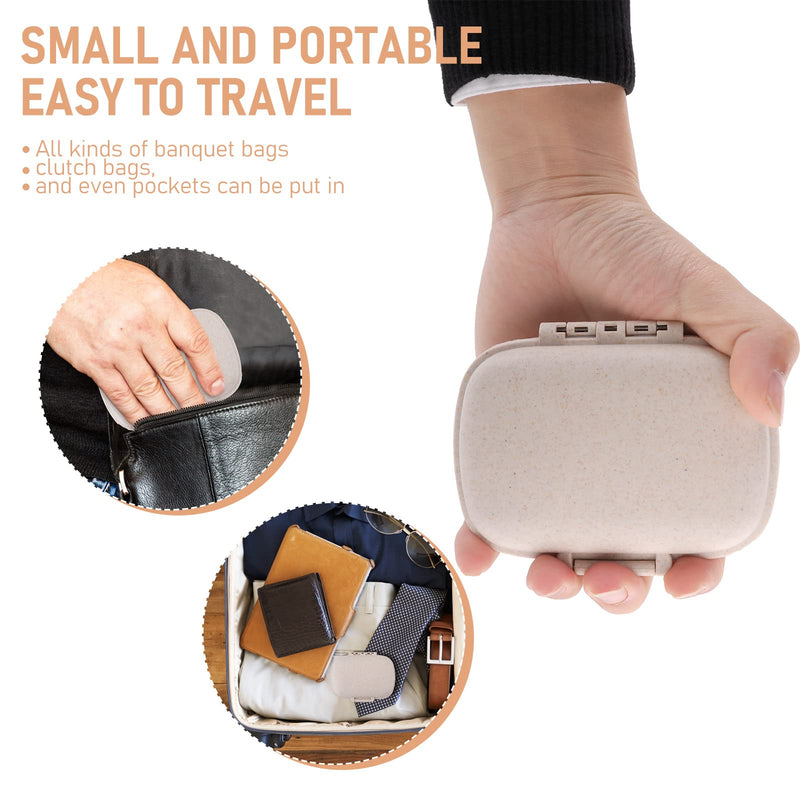 Sibba Pill Organizer Box Case Container 1 PC Travel Size Cute Small Daily Medicine Personal Storage Portable Mini 7 Day Weekly Vitamin Compact Aesthetic Pills Pocket Divider for Bag Purse Traveling Beige - BeesActive Australia