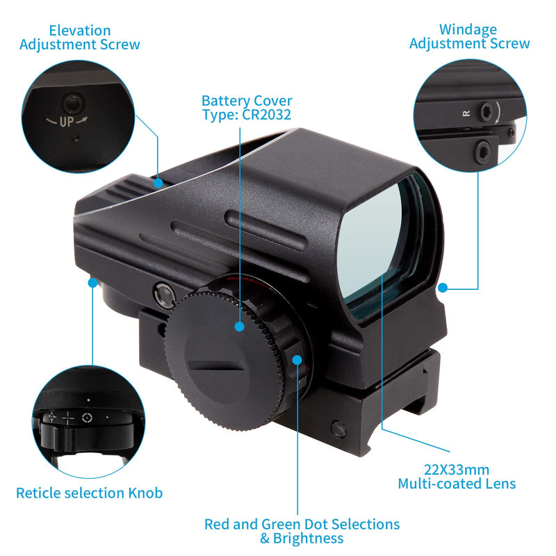 ZONGER Red Dot Gun Sight （3 MOA Dot Scope）/ 4 Reticles Reflex Sight with 20mm Picatinny Mount Rail - BeesActive Australia