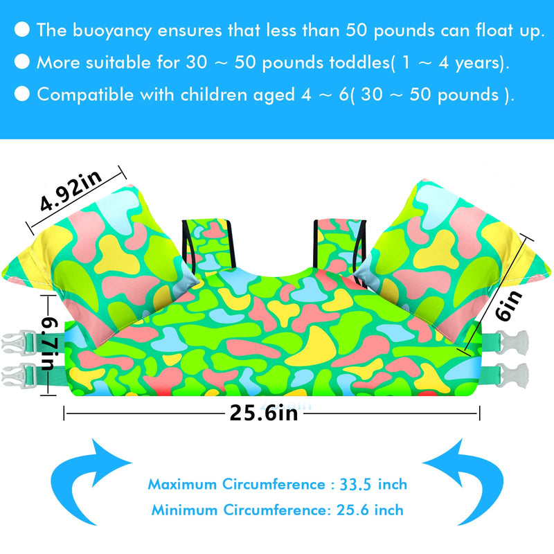 Chriffer Kids Swim Vest Life Jacket for 22-66 Pounds Boys and Girls, Toddler Floaties with Shoulder Harness Arm Wings for 3,4,5,6,7 Years Old Baby Children Sea Beach Pool G-Children's Camouflage - BeesActive Australia