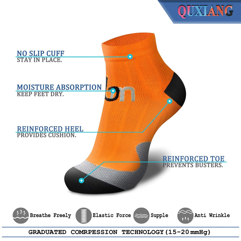 QUXIANG Compression Socks for Women & Men Circulation 3/6/7 Pairs Arch Ankle Support 15-20 mmHg Best for Running Cycling Large-X-Large 14-orange/Green/Blue - BeesActive Australia