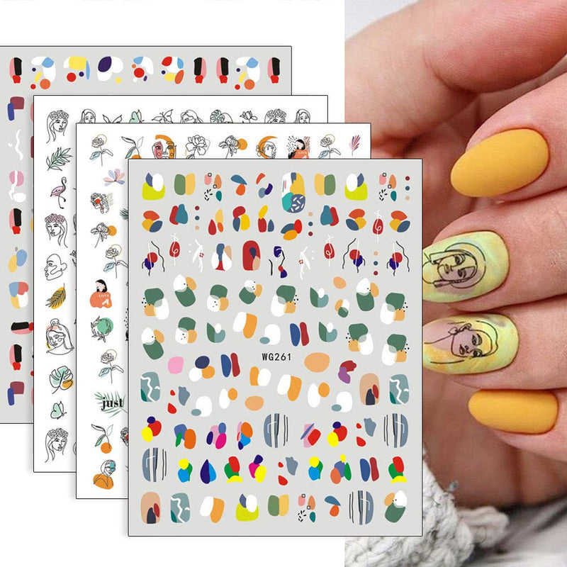 Graffiti Fun Nail Art Stickers Decal 6 Sheets 3D Self-Adhesive Abstract Face Curve Graffiti Nail Design for Acrylic Nail Supplies,DIY Nail Decorations for Women Girls Kids - BeesActive Australia