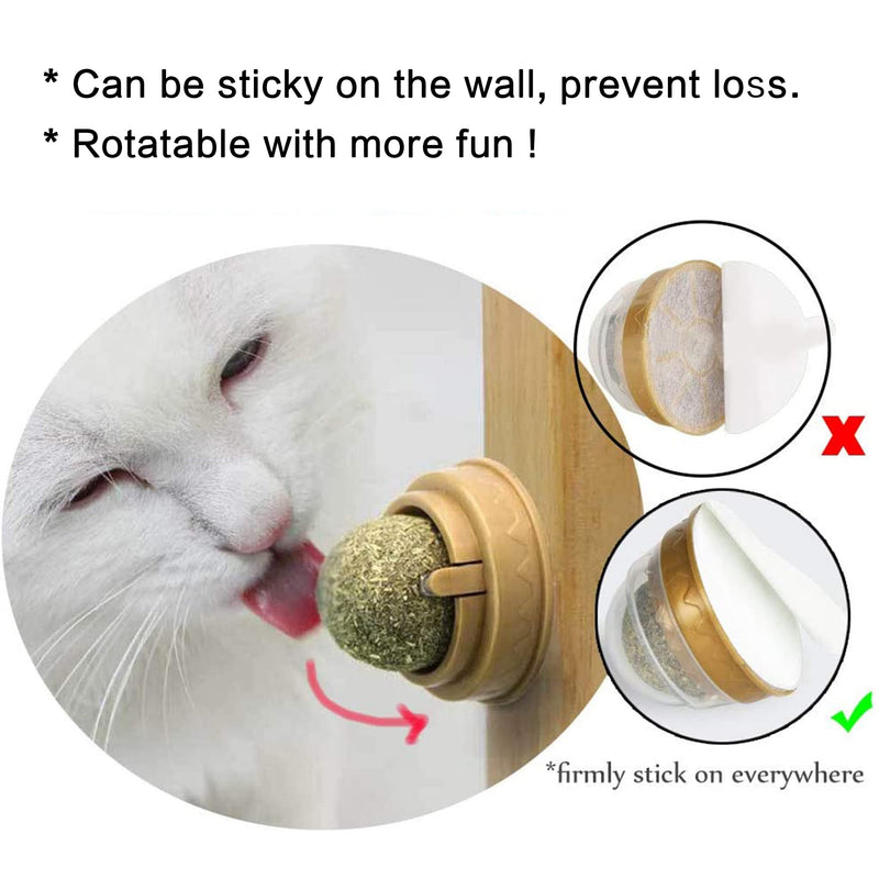 4 Pack Catnip Ball, Natural Catnip Toys Rotatable Playing Edible Balls Cat Toys, Self-Adhensive Wall Mounted 360 Degree Rotatable, Teeth Cleaning Catmint Toy for Cat Kitten Kitty - BeesActive Australia