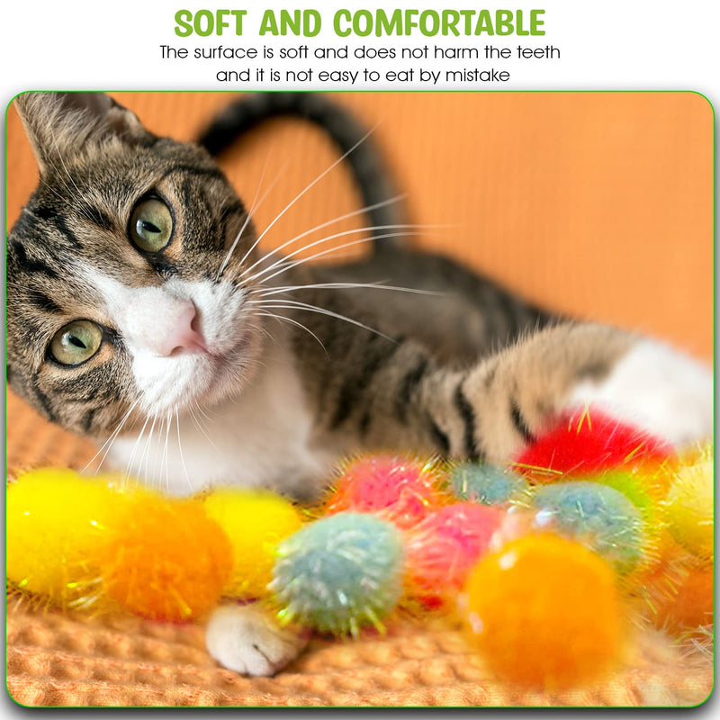 Shizhoo 30 Pieces Sparkle Pom Pom Balls for Cat - Interactive Glitter Balls, Multicolor, Size of 1.2 inches, Best as Kitten Play Toys - BeesActive Australia