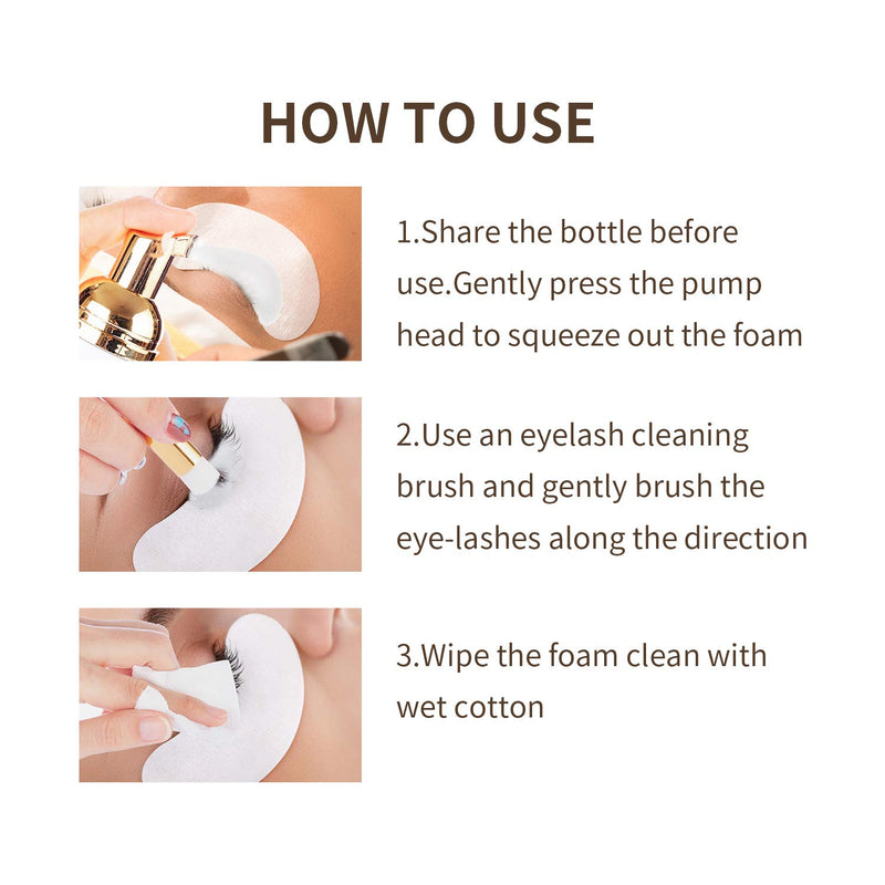 Eyelash Extension Shampoo Foam Cleanser with Brush (50ml) - Eyelid Foaming Cleanser - Sensitive Paraben & Sulfate Free - Makeup & Mascara Remover for Salon Use and Home Care - BeesActive Australia