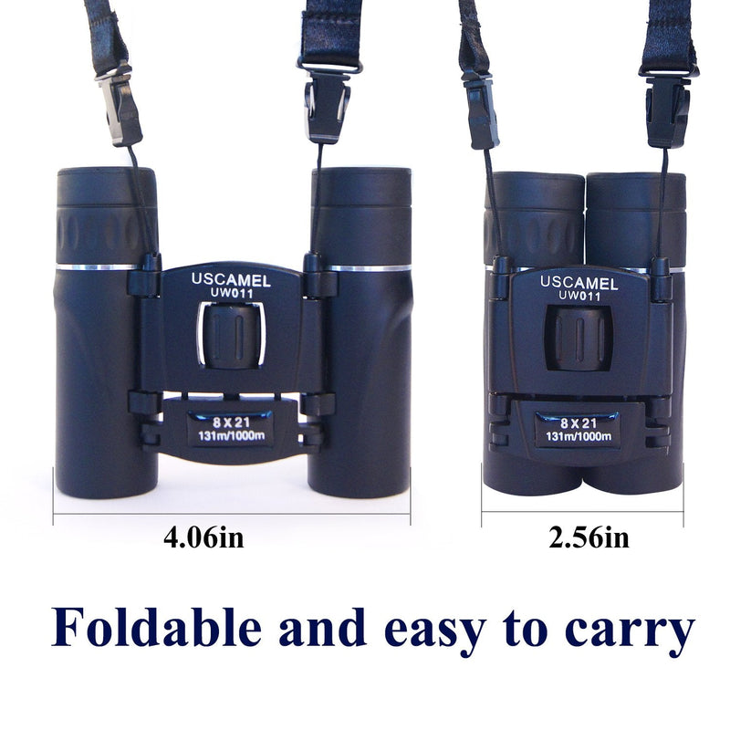 USCAMEL Folding Pocket Binoculars Compact Travel Mini Telescope HD Bak4 Optics Lenes Easy Focus 8x21 Colour Black - BeesActive Australia