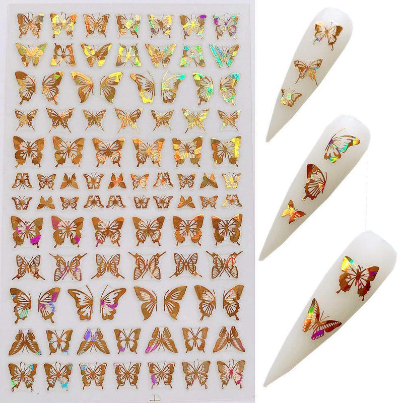 Butterfly Nail Art Decals Sticker Gold Nail Art Adhesive Sticker 8 Sheets Butterfly Design Nail Foil 3D Luxury Laser Gold and Silver Color Butterflies Sticker for Acrylic Nails Design Gold-silver - BeesActive Australia