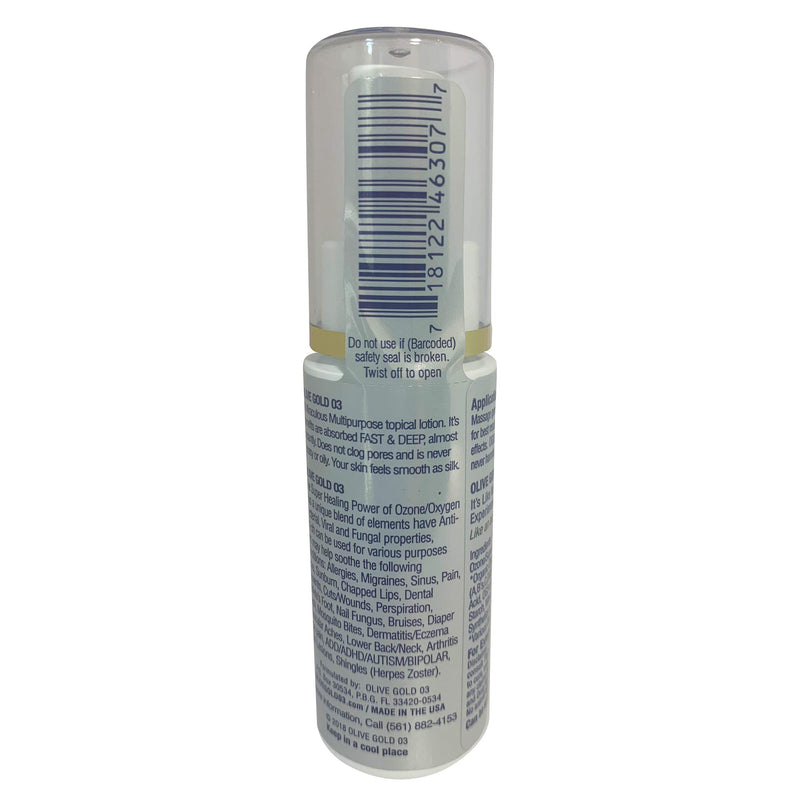 Olive Gold O3 Skin Care Lotion - Ozonated Olive Oil Super Oxygen (2oz) - An all natural, organic based oxygen lotion, with vitamins A, Bs, C, D & E & 72 minerals - BeesActive Australia